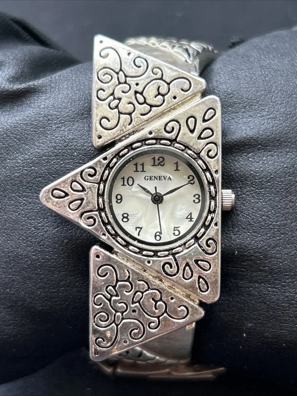 Geneva Unique Silver Tone Women’s Cuff Watch